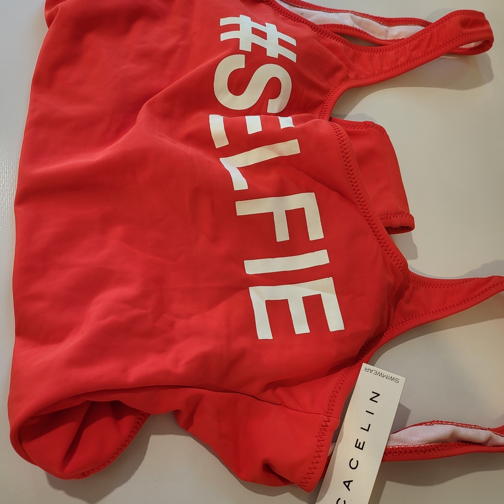 Red "#SELFIE" One-Piece Swimsuit by